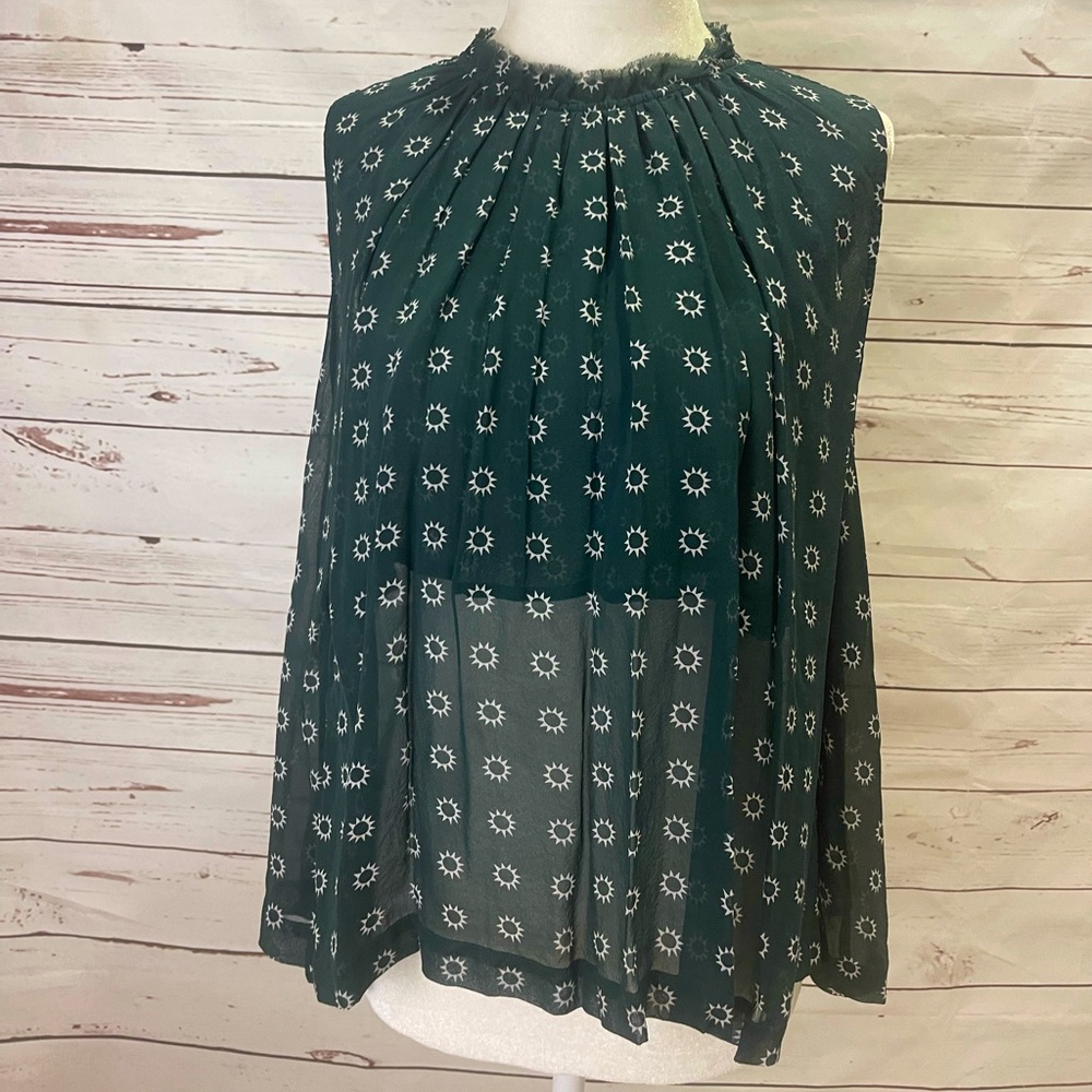 Lrg Flowy Green Blouse semi sheer Madewell